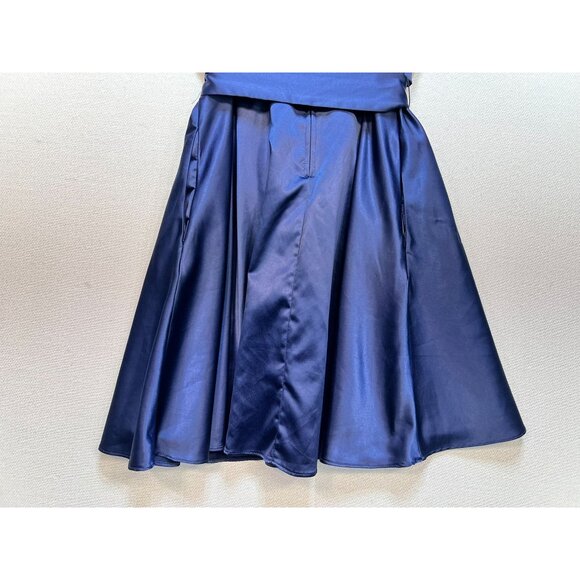 B. Smart Womens Fit & Flare Wrap Dress Size 9 Navy Satin Sleeveless Prom Party - Picture 10 of 10